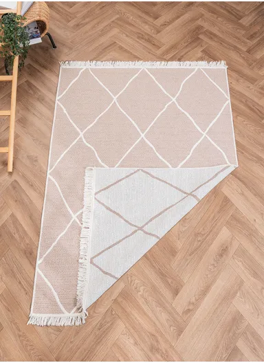 200 x 300 cm Mirror Craft Elegance Diamond Double Sided Decorative Rug - White / Light Brown