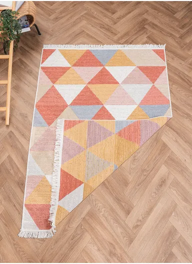 200 x 300 cm Mirror Craft Triangles Double Sided Decorative Rug - Mustard / White / Red