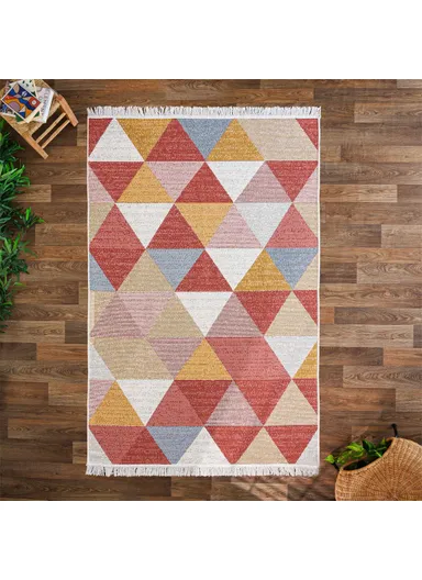 200 x 300 cm Mirror Craft Triangles Double Sided Decorative Rug - Mustard / White / Red