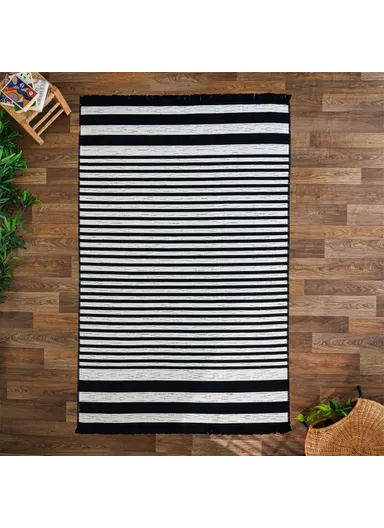 80 x 300 cm Mirror Craft Monochrome Stripes Double Sided Decorative Rug - Black / Cream