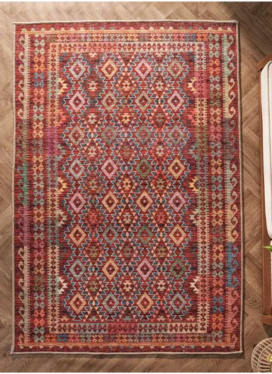 80 x 300 cm Retro Antique Ruby Weave Decorative Rug - Claret Red / Green