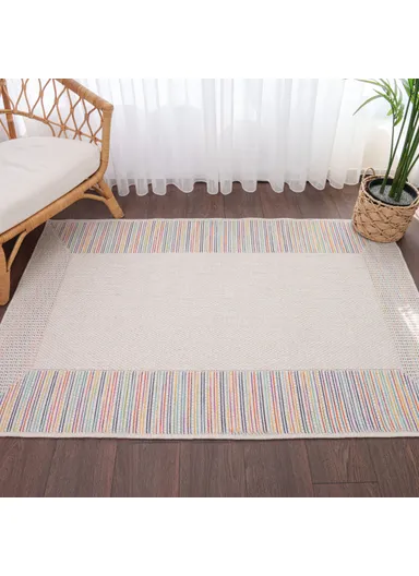 Blossom Aku Aki 200 x 290 cm Jute Decorative Rug Natural - Cream / Green / Yellow / Blue