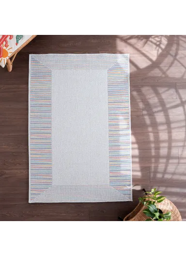 Blossom Aku Aki 200 x 290 cm Jute Decorative Rug Natural - Cream / Green / Yellow / Blue