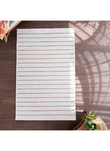 Blossom Bold Stripes 160 x 230 cm Jute Decorative Rug Natural - Cream / Yellow / Red / Blue