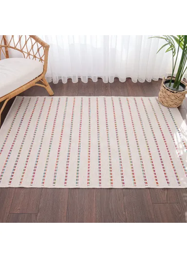 Blossom Bold Stripes 200 x 290 cm Jute Decorative Rug Natural - Cream / Yellow / Red / Blue