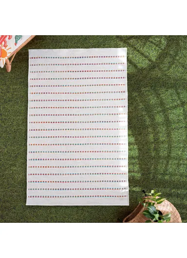 Blossom Bold Stripes 200 x 290 cm Jute Decorative Rug Natural - Cream / Yellow / Red / Blue