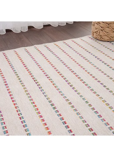 Blossom Bold Stripes 200 x 290 cm Jute Decorative Rug Natural - Cream / Yellow / Red / Blue