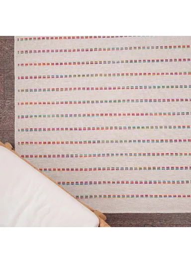 Blossom Bold Stripes 200 x 290 cm Jute Decorative Rug Natural - Cream / Yellow / Red / Blue