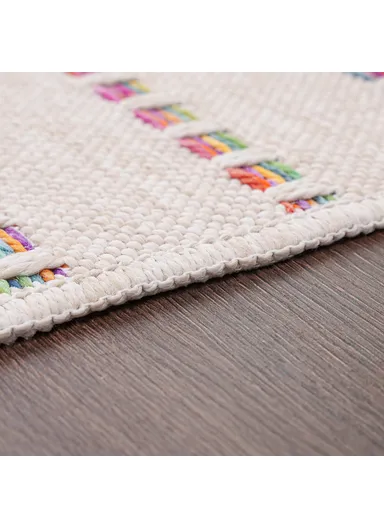 Blossom Bold Stripes 200 x 290 cm Jute Decorative Rug Natural - Cream / Yellow / Red / Blue
