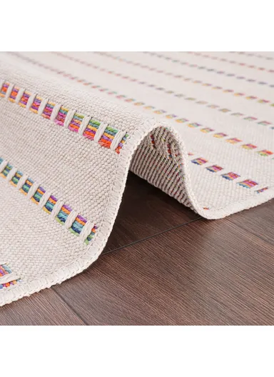 Blossom Bold Stripes 200 x 290 cm Jute Decorative Rug Natural - Cream / Yellow / Red / Blue