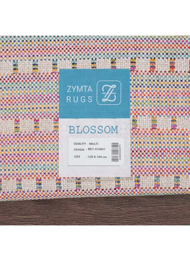 Blossom Bold Stripes 200 x 290 cm Jute Decorative Rug Natural - Cream / Yellow / Red / Blue