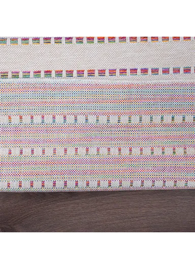 Blossom Bold Stripes 200 x 290 cm Jute Decorative Rug Natural - Cream / Yellow / Red / Blue