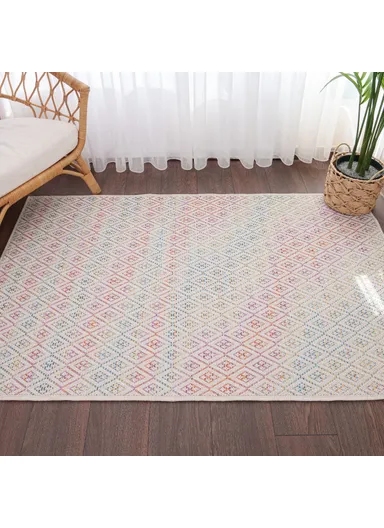 Blossom Lozzy 200 x 290 cm Jute Decorative Rug Natural - Cream / Yellow / Orange / Blue