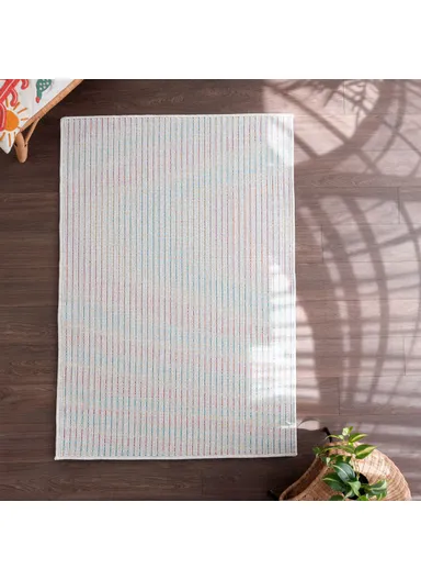 Blossom Vert Stripes 160 x 230 cm Jute Decorative Rug Natural - Cream / Yellow / Orange / Blue