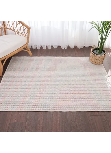Blossom Vert Stripes 200 x 290 cm Jute Decorative Rug Natural - Cream / Yellow / Orange / Blue