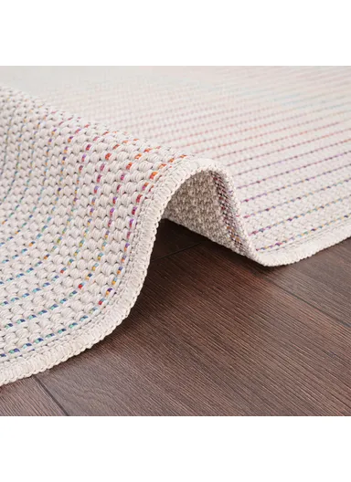 Blossom Vert Stripes 200 x 290 cm Jute Decorative Rug Natural - Cream / Yellow / Orange / Blue