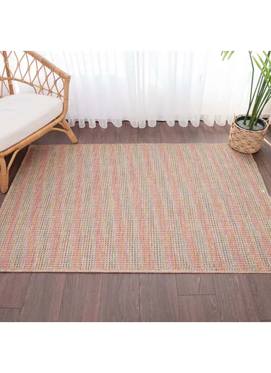 Blossom Waffle 160 x 230 cm Jute Decorative Rug Natural - Beige / Yellow / Blue / Orange