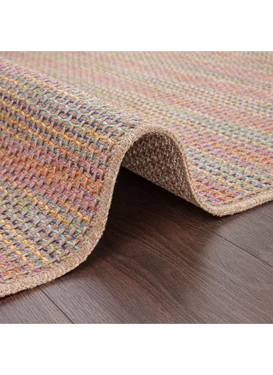 Blossom Waffle 160 x 230 cm Jute Decorative Rug Natural - Beige / Yellow / Blue / Orange