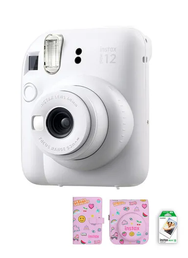 Mini 12 Instant Camera Compact Design, Selfie Mirror &amp; Auto Exposure FUJLSMINI12PROMOWHT - White