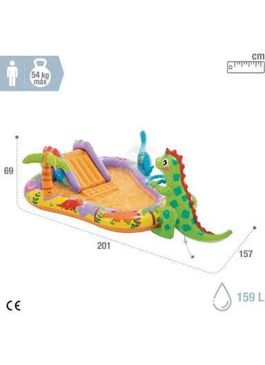 Dino Inflatable Play Center with Water Slide 56139 (L200 x W150 x H70)cm