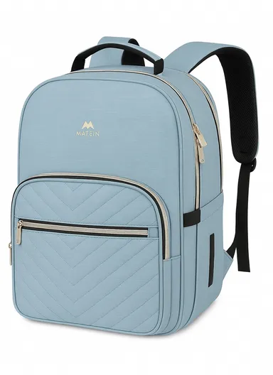 Women's Laptop Backpack with PU Leather Top Handle &amp; USB Charging Port  - Blue