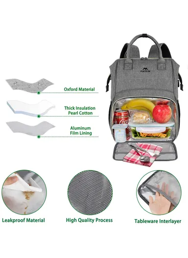 Laptop Backpack with Insulated Leakproof Lunch Compartment &amp; USB Charging Port - Grey