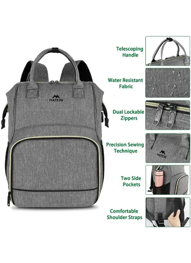Laptop Backpack with Insulated Leakproof Lunch Compartment &amp; USB Charging Port - Grey