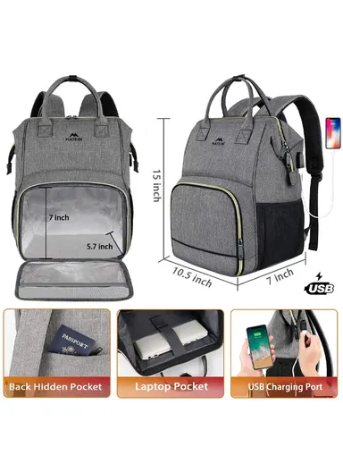 Laptop Backpack with Insulated Leakproof Lunch Compartment &amp; USB Charging Port - Grey