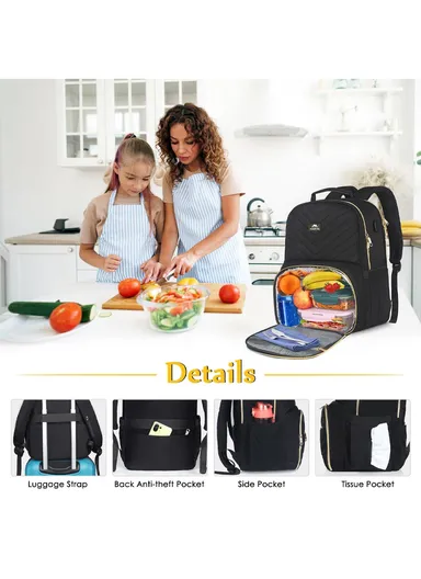 Leakproof Women's Laptop Backpack with Lunch Box Compartment &amp; USB Port 1341 - Black