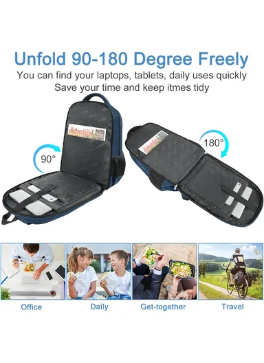 Warm &amp; Cold Lunch Backpack, Water-Resistant Laptop Backpack with USB Port - Blue