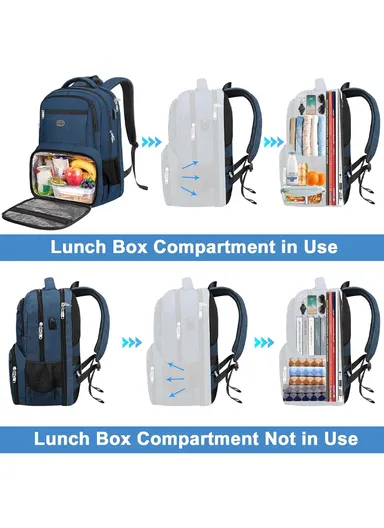 Warm &amp; Cold Lunch Backpack, Water-Resistant Laptop Backpack with USB Port - Blue