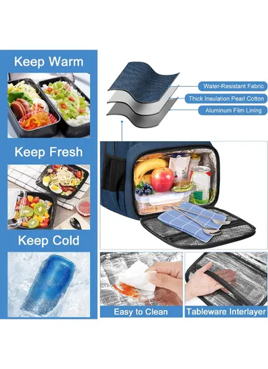 Warm &amp; Cold Lunch Backpack, Water-Resistant Laptop Backpack with USB Port - Blue