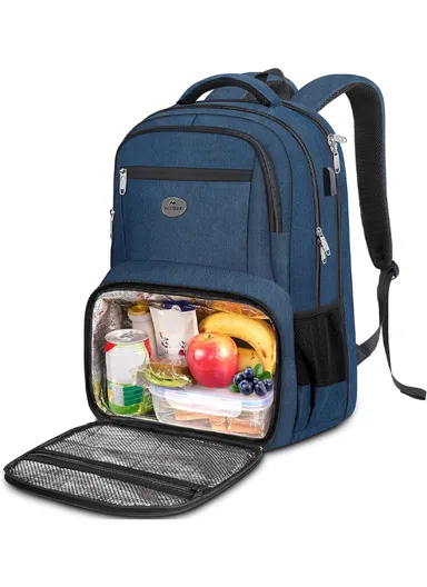 Warm &amp; Cold Lunch Backpack, Water-Resistant Laptop Backpack with USB Port - Blue