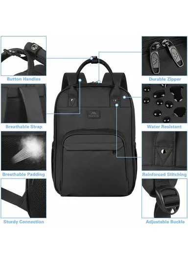 Large Capacity Nurse Backpack with Laptop Sleeve &amp; Travel Strap - Black