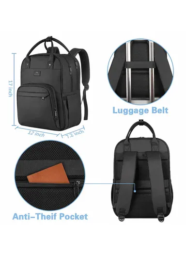 Large Capacity Nurse Backpack with Laptop Sleeve &amp; Travel Strap - Black