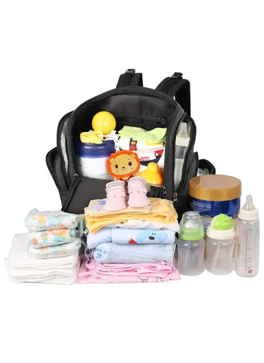Waterproof Diaper Bag Backpack with Insulated Pockets &amp; Stroller Clips - Black