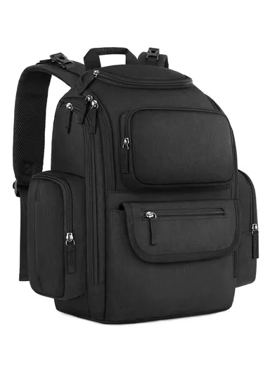 Waterproof Diaper Bag Backpack with Insulated Pockets &amp; Stroller Clips - Black