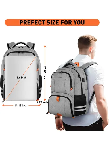 Water-Resistant Gym &amp; Laptop Backpack with Shoe Compartment, USB Port &amp; Luggage Strap – Grey