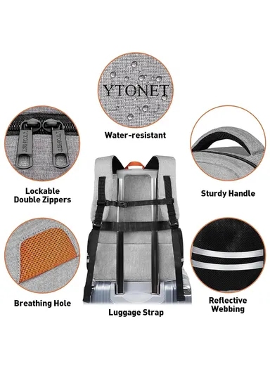 Water-Resistant Gym &amp; Laptop Backpack with Shoe Compartment, USB Port &amp; Luggage Strap – Grey