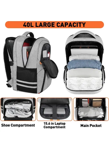 Water-Resistant Gym &amp; Laptop Backpack with Shoe Compartment, USB Port &amp; Luggage Strap – Grey