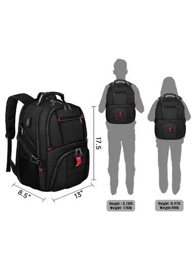 Water-Resistant Laptop Backpack with USB Charging Port &amp; Expandable Storage - Black