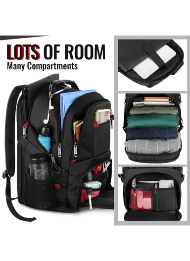 Water-Resistant Laptop Backpack with USB Charging Port &amp; Expandable Storage - Black