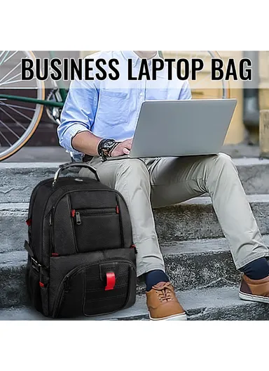 Water-Resistant Laptop Backpack with USB Charging Port &amp; Expandable Storage - Black