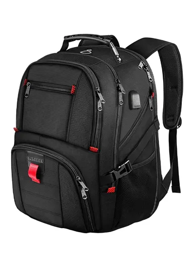 Water-Resistant Laptop Backpack with USB Charging Port &amp; Expandable Storage - Black