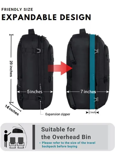 Large Capacity Waterproof Laptop Backpack, Multifunctional Travel &amp; Business Bag -  Black