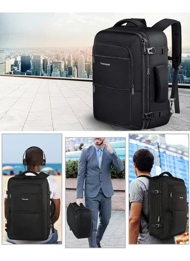Large Capacity Waterproof Laptop Backpack, Multifunctional Travel &amp; Business Bag -  Black