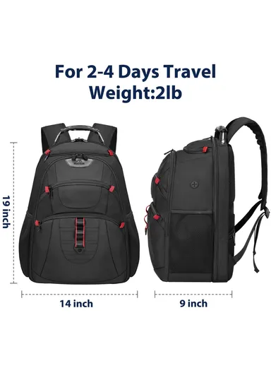 Travel Laptop Backpack with Anti-Theft Pocket &amp; USB Charging - Black