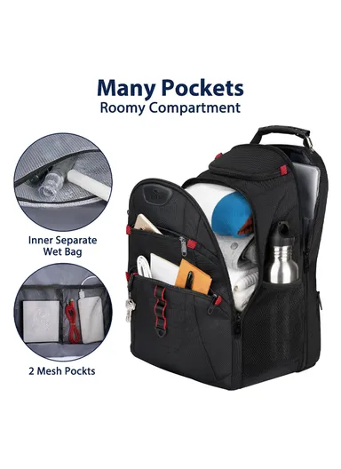 Travel Laptop Backpack with Anti-Theft Pocket &amp; USB Charging - Black