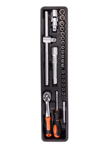 85 PCS Professional Grade Tool Set with Heavy-Duty Metal Box, 1/4" &amp; 1/2" Dual-Driver CT128502