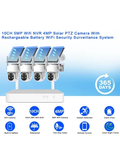 2CH NVR KIT: 3.0MP 2-Camera PTZ Dome Solar WiFi Security Kit With 500GB HDD NVR Recorder Kit K8216-B3-Q-XG-DQ03-2